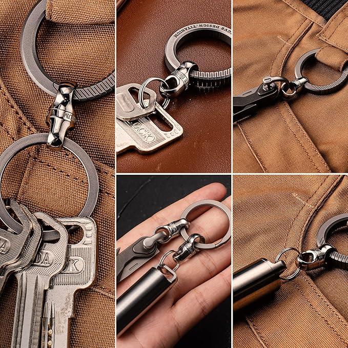 TISUR Titanium Key Ring, Key Chain Rings Heavy Duty Swivel Keyrings Carabiner Keychain For Men And Women Key Chain Assecories