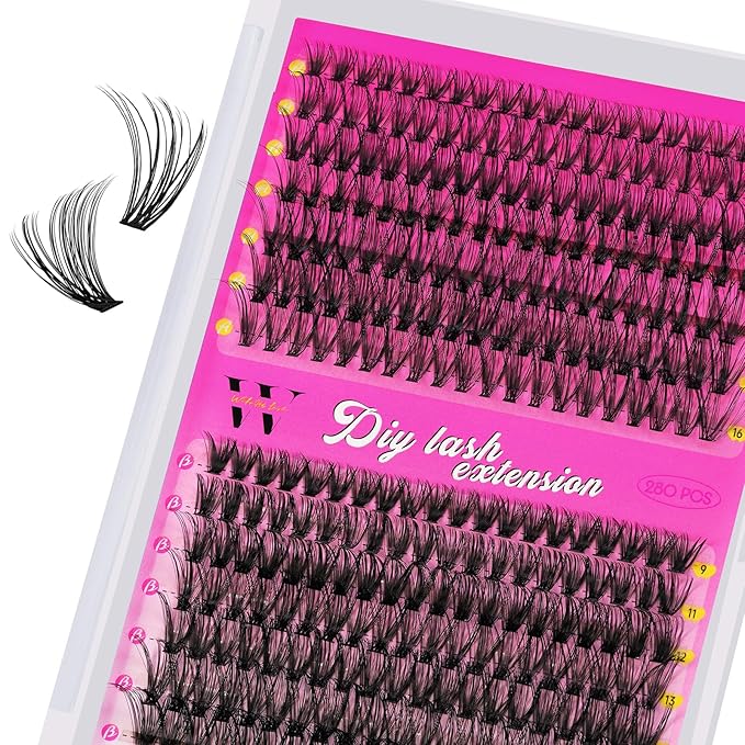 Lash Clusters 280PCS Individual Lashes D Curl Eyelash Clusters Mixed Length Cluster Eyelash Extensions Clusters Lashes with Thin Band Soft False Eyelashes DIY at Home(30D+40D,D-Mix9-16mm)
