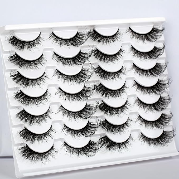 False Eyelashes Volume Wispy Cat Eye Lash Natural Spiky Fake Eyelashes Foxy Faux Mink Lashes Strips 14 Pairs Pack