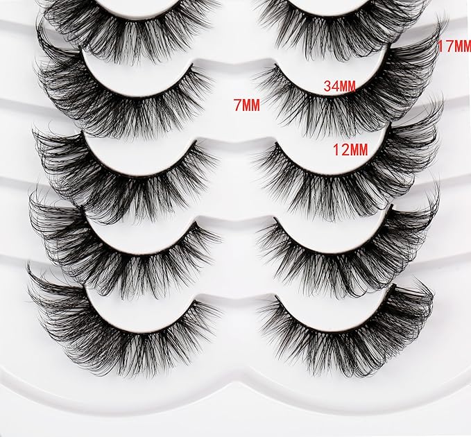 Poolunch False Eyelashes Cat Eye Lashes 8D Volume Wispy Natural Crossed Fake Eyelashes Faux Mink Lashes Strips 7 Pairs Pack