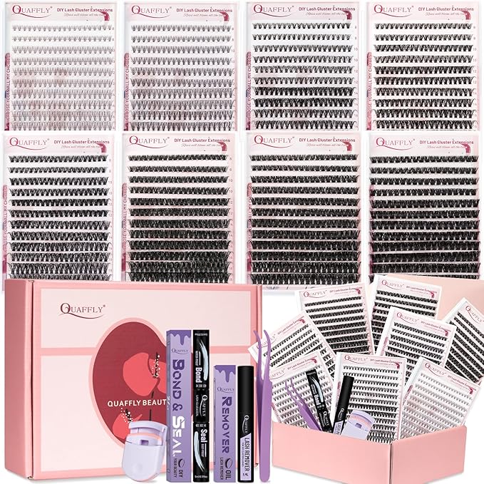 Valentine's Day Eyelash Gift Set 1896Pcs DIY Lash Extension Kit With 8 trays of mixed-style lashes Bond&Seal Remover Tweezer Lash Curler Individual Lash Set for Easy At-Home Use(8-18mm D-Curl)