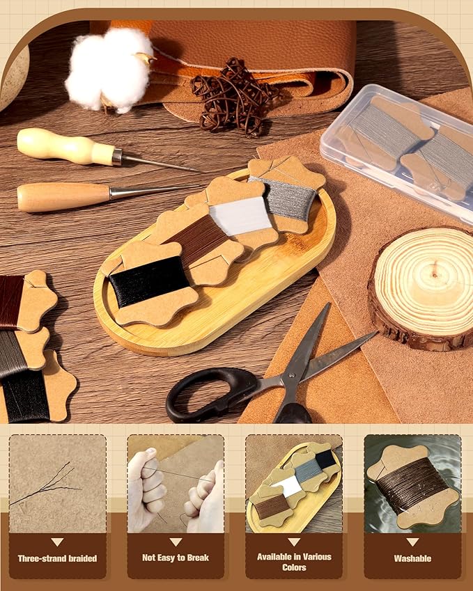 FIVEIZERO Upholstery Repair Sewing Kit, Leather Sewing Kit, 63 Yards Upholstery Thread& 7Pcs Heavy Duty Needles, Leather Thread, Curved Needles for Quilting & Hand Stitching (Brown)