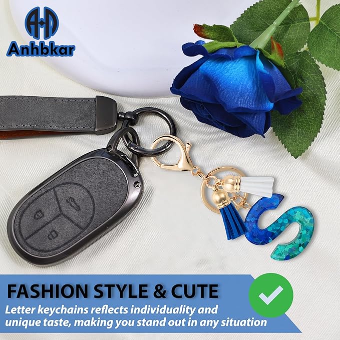 Initial Letter Keychain Cute Resin with 2 PU Tassel, Letter Keychain for Backpack Charms, Initial Keychains for Women