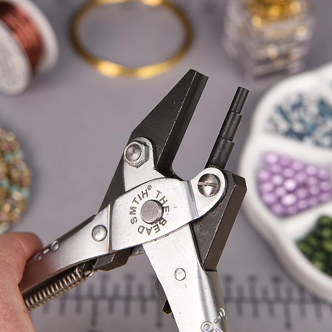 The Beadsmith 3-Step Round and Concave Nose Parallel Plier, Loops 3, 4, 5mm, 5.5 inches (140mm), Steel Tool for Jewelry Making, with Spring