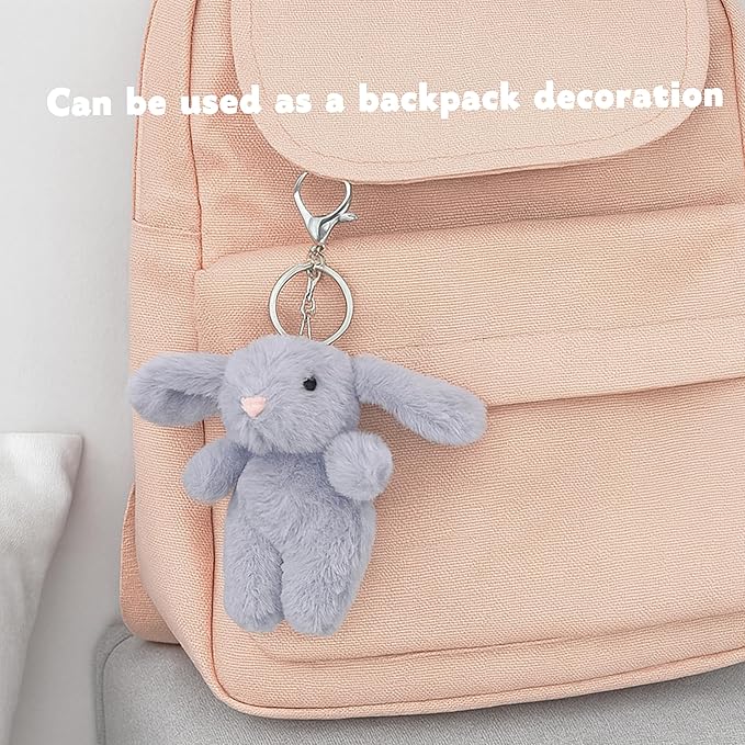 Cute 3.5" Bunny Bag Charm, Fluffy Rabbit Plush Keychain Purse Decoration, Great Gift for Women Girls