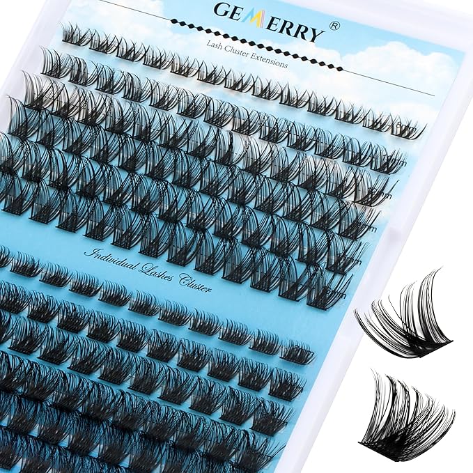 Lash Clusters GEMERRY Cluster Lashes 150 PCS Individual Lashes Two Styles Eyelash Clusters Wide Stem Soft Fluffy Cluster Eyelash Extensions DIY at Home (Sunshine/Rainbow-0.07-D-8-16MIX)