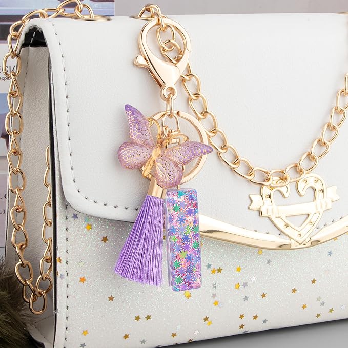 Suweibuke Cute Pink Key Chains for Women Girls, Initial Letter Keychains with Tassel, Charms for Key Purse Handbags Backpacks