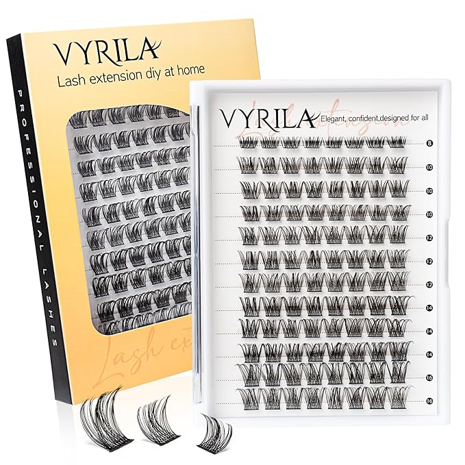 VYRILA Lash Clusters 8-16mm, False Eyelashes 96pcs, Cluster Eyelash Extensions Matte Black Soft, Diy Lash Extensions D Curl Natural Lash Clusters Faux Mink Lashes Wispy（Tide,96pcs,0.07,D,8-16MIX)