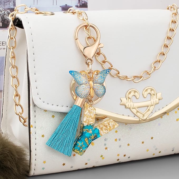 Suweibuke Cute Pink Key Chains for Women Girls, Initial Letter Keychains with Tassel, Charms for Key Purse Handbags Backpacks