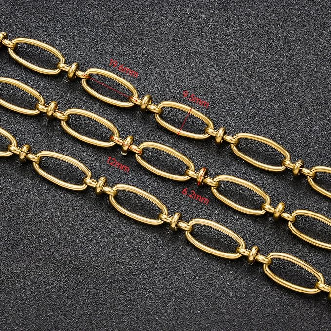 2 Meters Gold Plated Jewelry Making Chain Stainless Steel Long Oval Link Chains Bulk with Jump Rings and Lobster Clasps