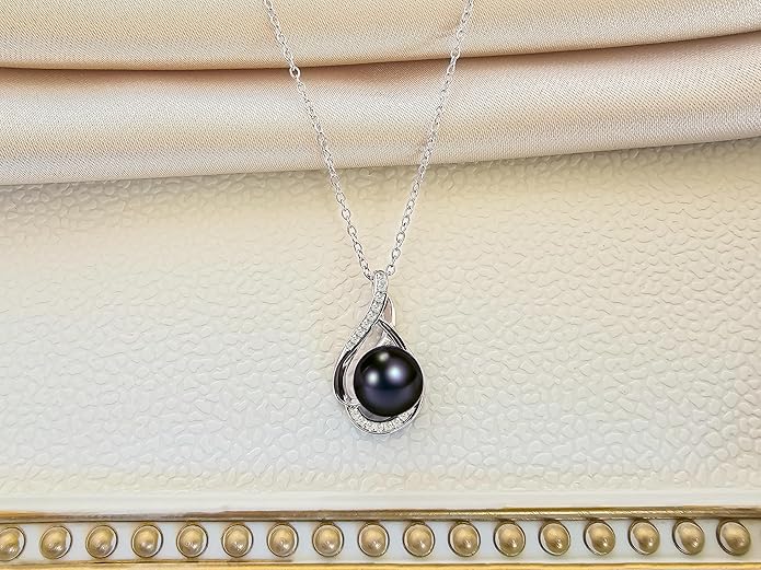 PEARLURA AAA+ 9mm Natural Black pearl necklace for women - Real pearl necklaces for women (18k gold platted 925 sterling Silver)- Wedding anniversary's gift for wife - Luxury birthday gifts for woman - Birthday gift for wife
