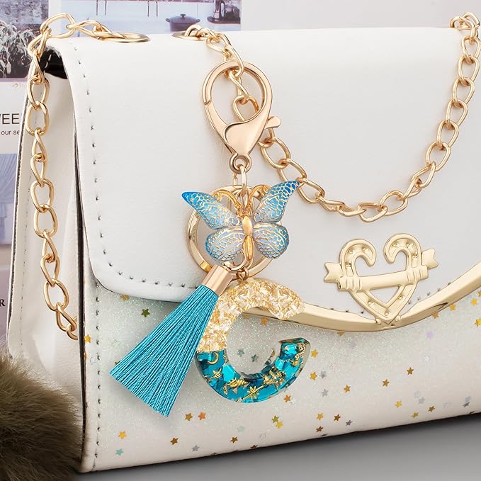 Suweibuke Cute Pink Key Chains for Women Girls, Initial Letter Keychains with Tassel, Charms for Key Purse Handbags Backpacks