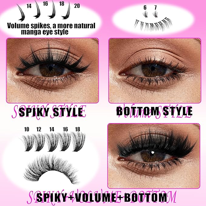 YIDUO Lash Clusters Kit with Spikes Bottom clusters Eyelash Extensions 808Pcs with 2X Bond&Seal 60D/80D/100D 3D Volume D Curl Wispy DIY Individual Lashes Large Pack for Beginners Choice