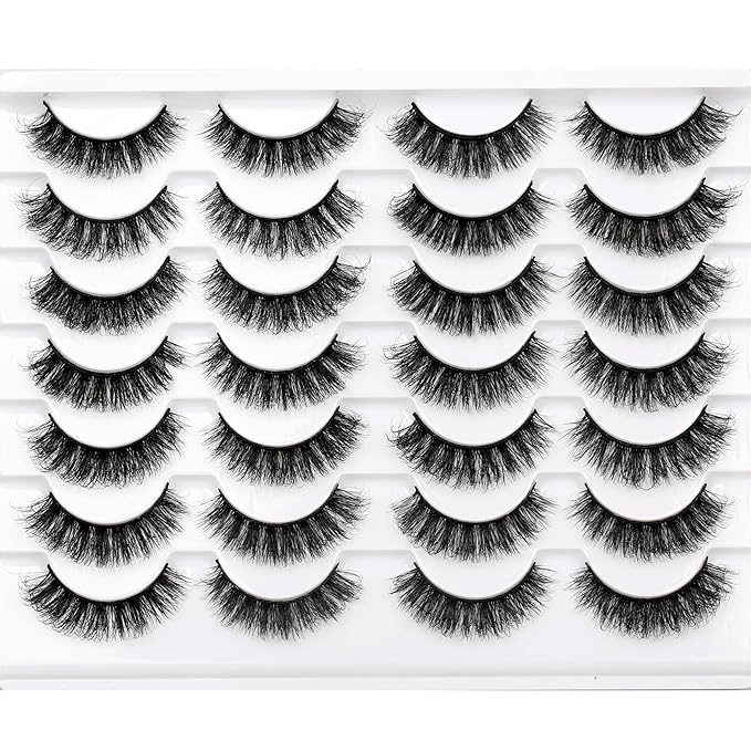 Pooplunch False Eyelashes Cat Eye Lash Volume Natural Crossed Faux Mink Wispy Fake Eyelash Strips Lashes 14 Pairs Pack