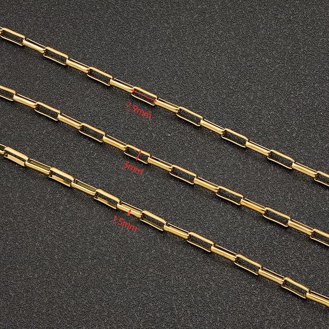UMAOKANG 16.4 Feet Gold Plated Stainless Steel Chains for Jewelry Making Box Chain Link with Jump Rings and Lobster Clasps