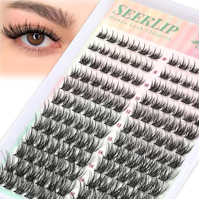 Lash Clusters Manga Eyelash Extensions Fluffy Spiky Deer Individual Lashes 144PCS 8-16MM Mixed Anime Eyelash Clusters Doe Eyed Wispy Double Spikes Natural Cluster Lashes (Meteor)