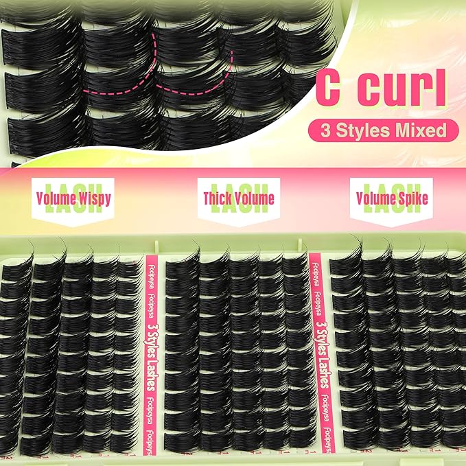 Focipeysa Dramatic Lash Clusters 12-20mm Eyelash Clusters Thick Cluster Lash Extensions Fluffy Lash Extension Volume Individual Eyelashes Extension Salon Effect Lash Extension