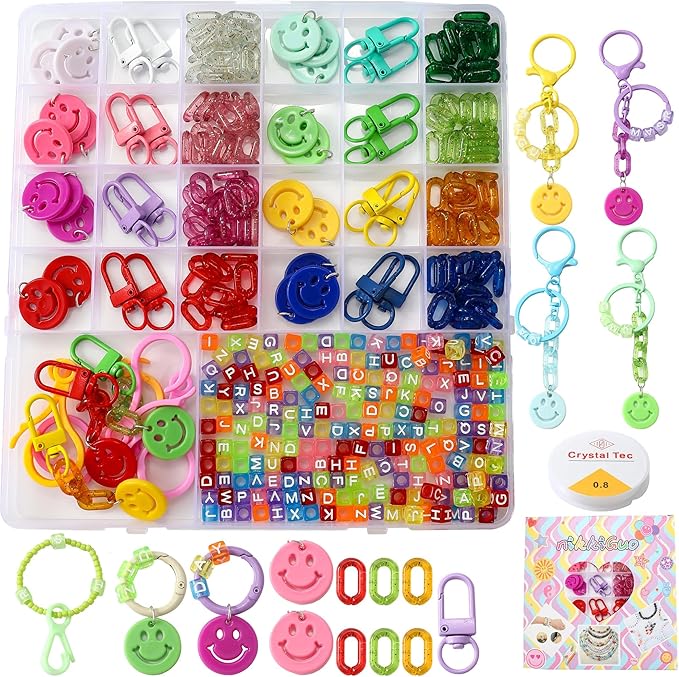nikkiGuo Acrylic Bear Bead Chain Buckle Bracelet Necklace Jewelry DIY Necklace, Mask, and Eyewear Chain Making Kit Colorful Chain Buckle (Smiling Keychain)
