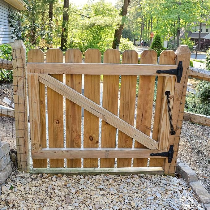 11-1/2" Gate Spring Self Closing Heavy Duty Outdoor Door Spring Automatic Fence Gate Closure Hardware Spring Loaded Gate Latch with Adjustable Tool for Wooden and Vinyl Fence, Black (2 Pack)