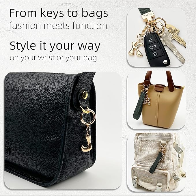 Stretchy Wristlet Initial Keychain, Key Chains Women Cute with Keyring, Llaveros para Mujer, Car Key Accessories