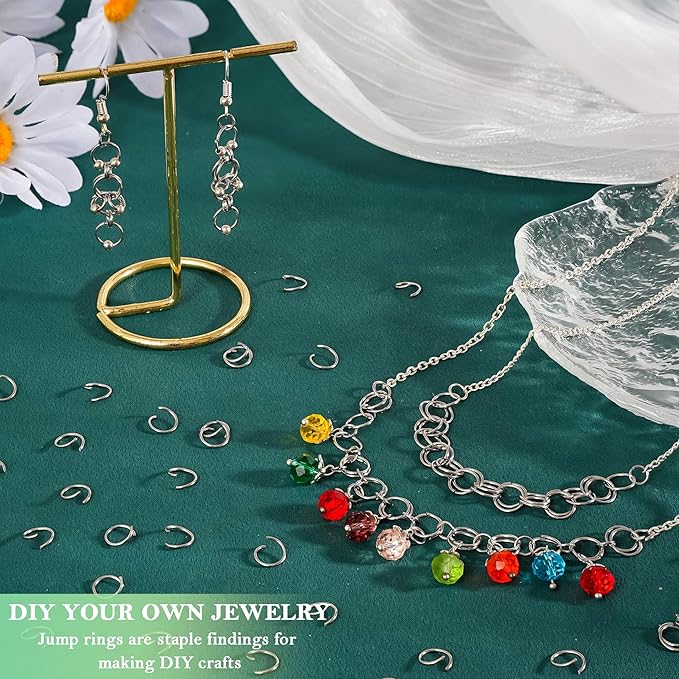 2000Pcs 8mm Stainless Steel Open Jump Rings 20 Gauge Metal O Rings Single Loop Connectors for Jewelry Necklaces Bracelet Earrings Keychains Chainmail DIY Making