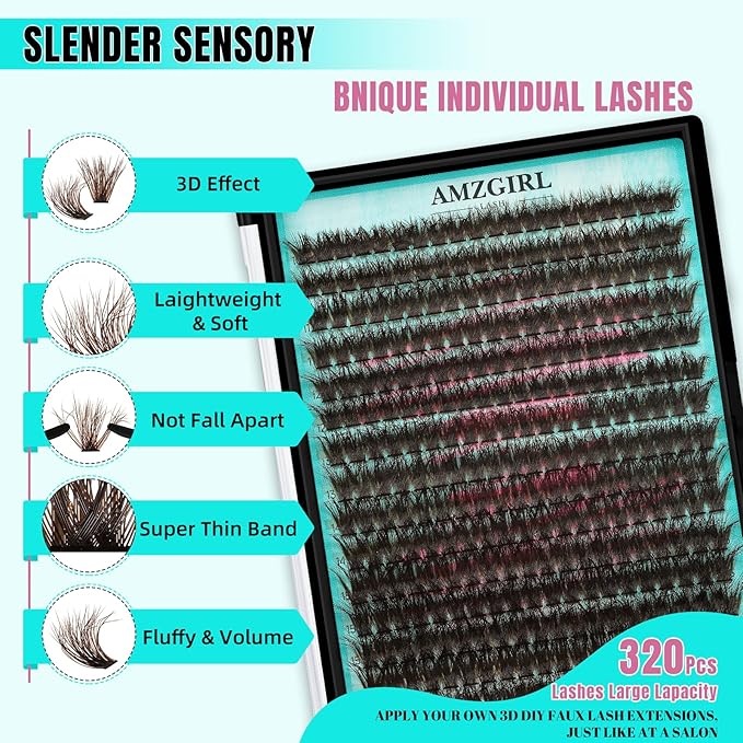 Brown Lash Clusters 320Pcs 80D Brown Eyelashes Cluster D Curl Individual Wispy Lashes Cluster for DIY Cluster Eyelash Extensions at Home for Beginners (Mix10-16mm)