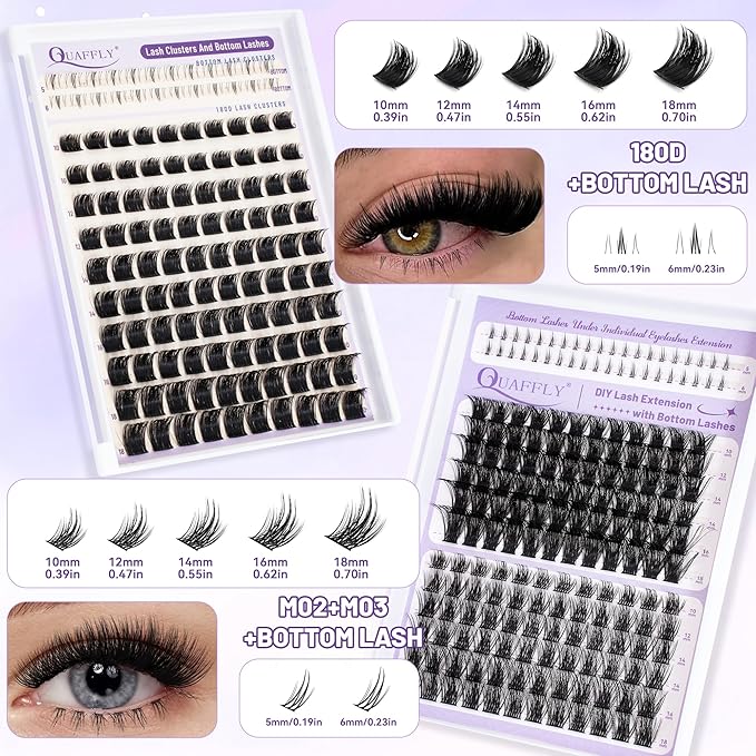 QUAFFLY Lash Clusters Kit 949pcs Natural Cluster Lashes With Bottom Lash Manga Lashes with Lash Bond and Seal Remover Dual-Ended Brush Headband Wristband Tweezer Lash Extension Kit for Beginner