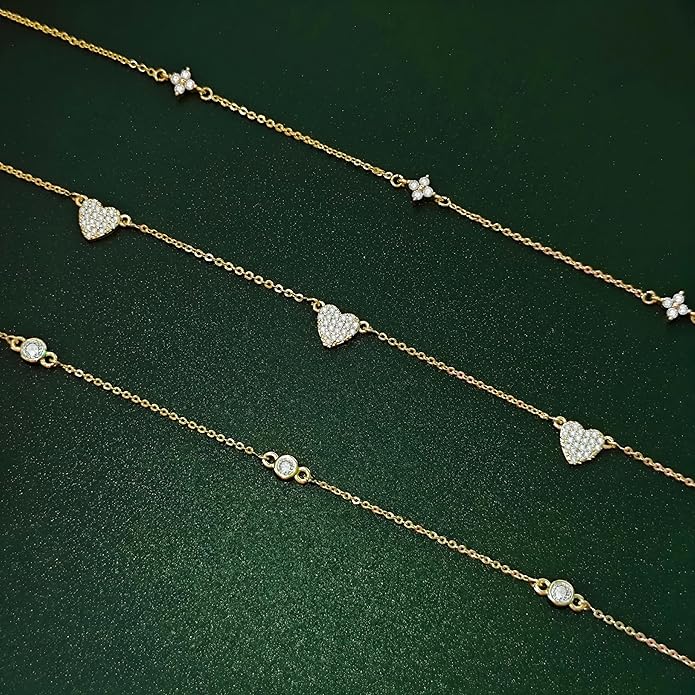 Luxval Diamond Pendant Gold Necklace for Women，Dainty 18k Gold Plated Choker Necklaces Simple Gold Jewelry Gifts for Women Girls