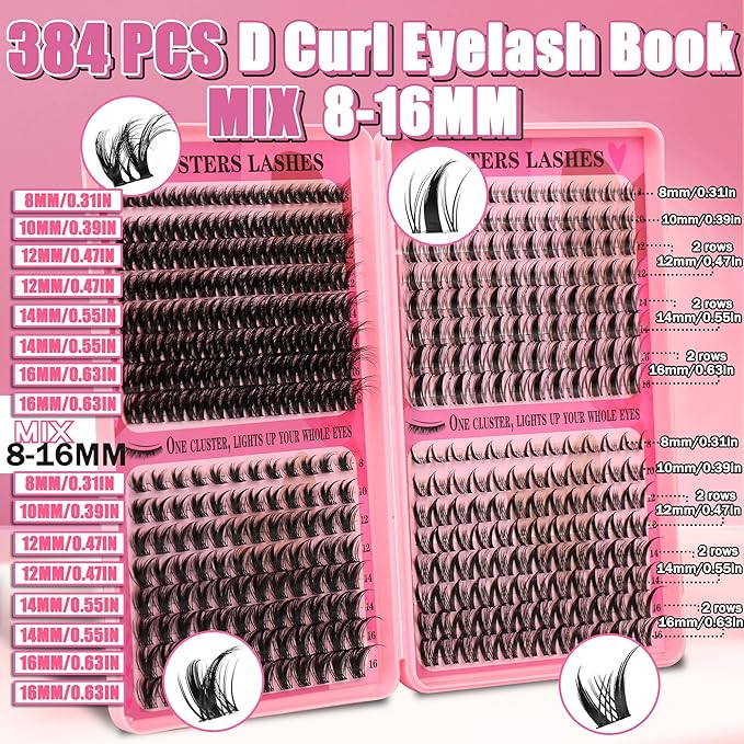 Gmagictobo Manga Lash Clusters Kit Spiky Lashes Clusters Fairy Wispy Lash Clusters Wet-Look Anime Lashes Pack 384 Pcs C/D Curl Fluffy Individual Lashes Lash Bond and Seal Lash Tweezers