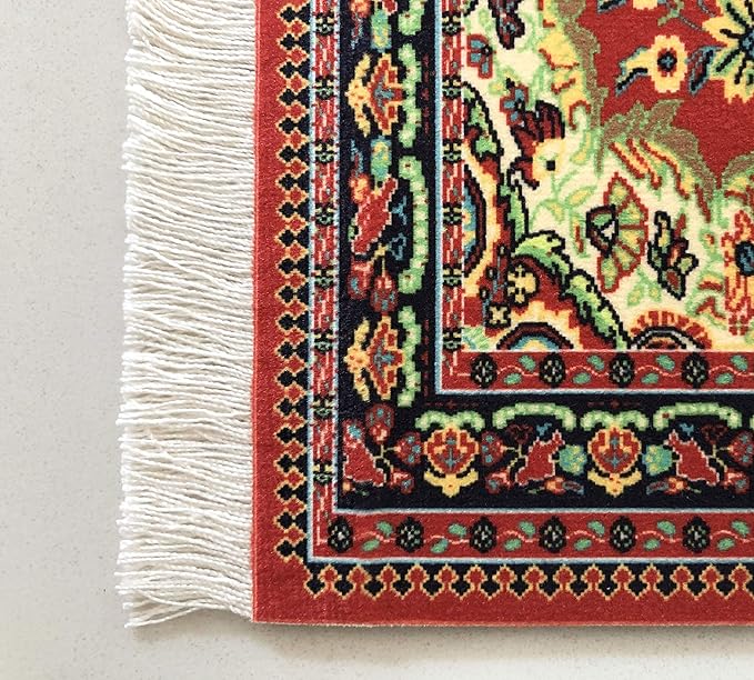 Red Dollhouse Rug, Miniature Doll House Accessory, Carpet for 3” to 12” Dolls, 10 x 7, Rectangle, Toy Carpeting Decor