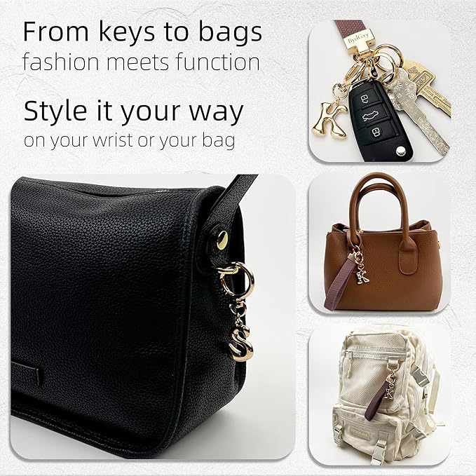 Stretchy Wristlet Initial Keychain, Key Chains Women Cute with Keyring, Llaveros para Mujer, Car Key Accessories