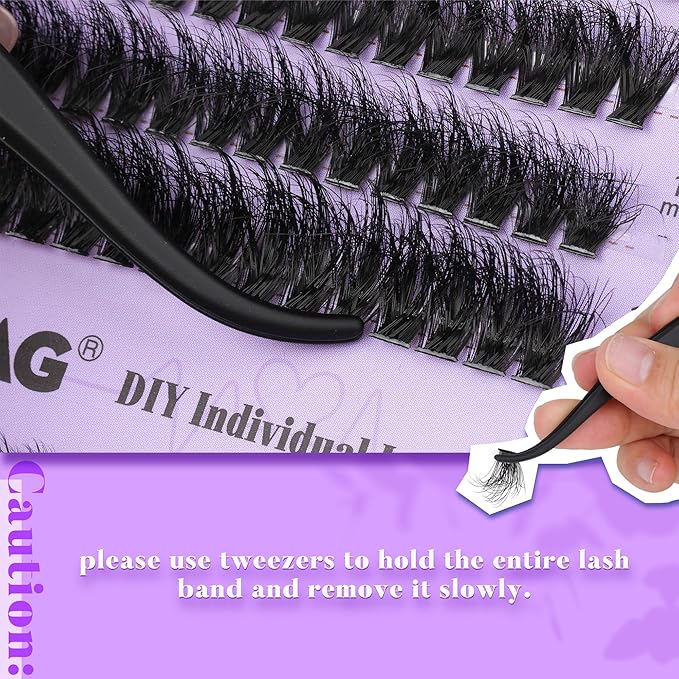 TOOCHUNAG Fluff Lash Extension Kit Thick Eyelash Extension Kit 60D+80D Wispy Lash Clusters Individual Lashes Kit with Lash Bond and Seal, Lash Remover, Eyelashes Tweezers (280Pcs,10-18mm)