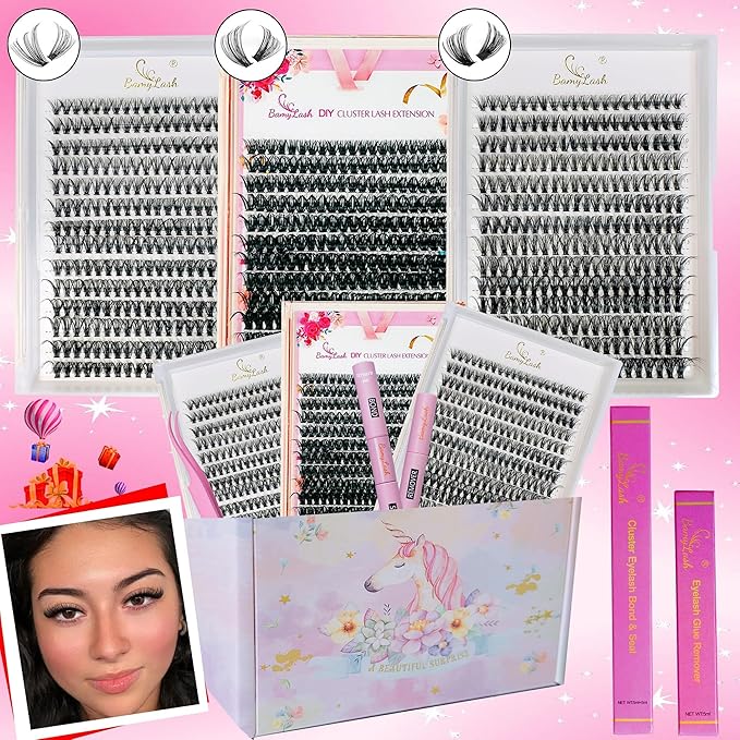 BamyLash DIY Cluster Lash Extension Kit, Professional Volume Eyelash Set, Black (30P+40P+60P Lash Set)