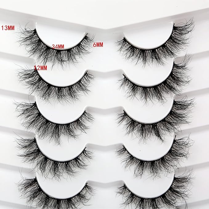 Pooplunch False Eyelashes Cat Eye Look Lightweight Natural Wispy 8D Volume Faux Mink Lashes Short Curly Fake Eyelash Strips 7 Pairs Pack