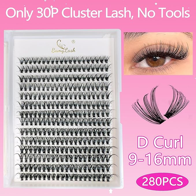 BamyLash DIY Cluster Lash Extension Kit, Professional Volume Eyelash Set, Black (30P+40P+60P Lash Set)