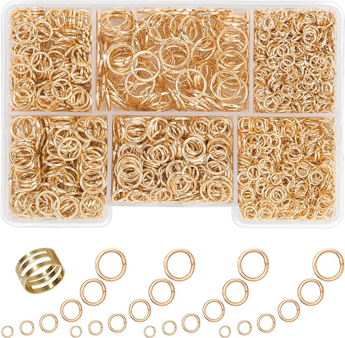 Gold Jump Rings for Jewelry Making1400 Pcs 6 Sizes/Box Jump Rings with 1Pcs Jump Ring Open/Close Tool for Keychains Necklace Repair and DIY Jewelry(KC Gold)
