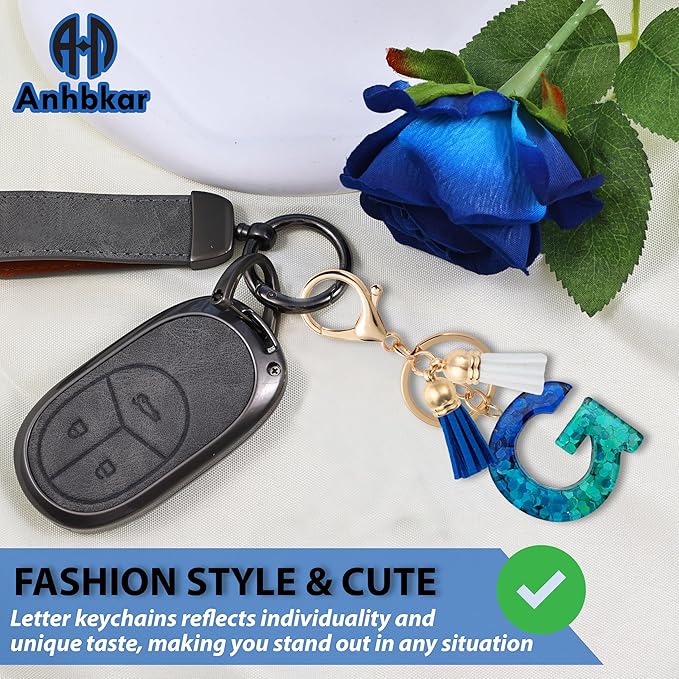 Initial Letter Keychain Cute Resin with 2 PU Tassel, Letter Keychain for Backpack Charms, Initial Keychains for Women