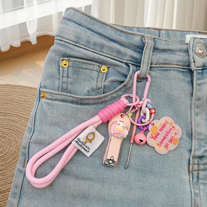 Cute Keychain with Nail Clipper Ear Pick for Women Girls Cute Key Chain Wristlet Cartoon Keychain Lanyard