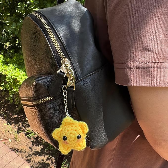 Crochet Star Keychain Handmade Kawaii Blush, Car Key Decor Purse Bag Charms, Pastel Gifts for Women