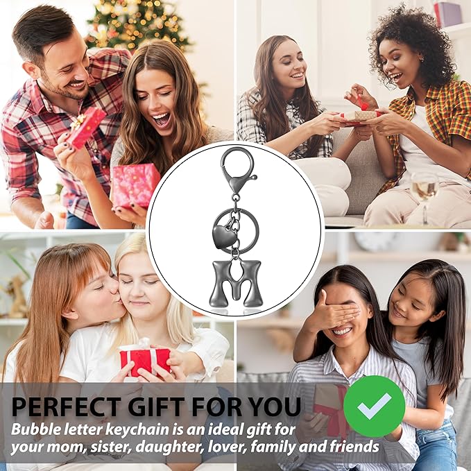 Heart Bubble Letter Keychain for Women, Girls - Cute Keychain with Initial - Alphabet Keychain for Bag Charm, Handbag
