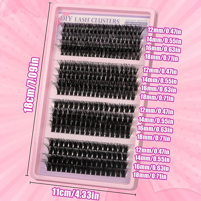 Himirell 280 Pcs Lash Clusters Extensions Kit - 60D 80D 100D 120D Faux Mink Individual Eye Lash 12-18mm Clusters with D Curl Downy Wispy Lash Clusters for Lash Extension at Home