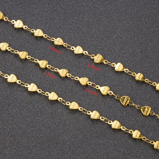 UMAOKANG 4 Meters Gold Plated Stainless Steel Chains Bulk Heart Chain for Jewelry Making Women Necklace Bracelet DIY Supplies Findings