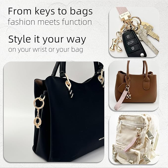Stretchy Wristlet Initial Keychain, Key Chains Women Cute with Keyring, Llaveros para Mujer, Car Key Accessories