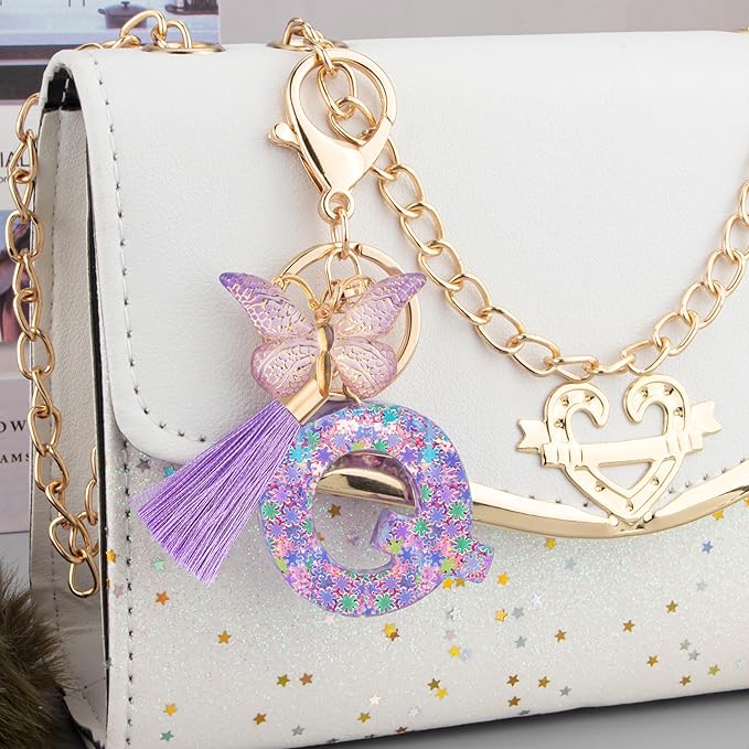 Suweibuke Cute Pink Key Chains for Women Girls, Initial Letter Keychains with Tassel, Charms for Key Purse Handbags Backpacks