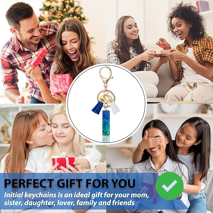 Initial Letter Keychain Cute Resin with 2 PU Tassel, Letter Keychain for Backpack Charms, Initial Keychains for Women