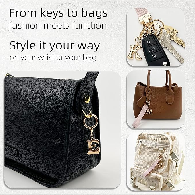 Stretchy Wristlet Initial Keychain, Key Chains Women Cute with Keyring, Llaveros para Mujer, Car Key Accessories