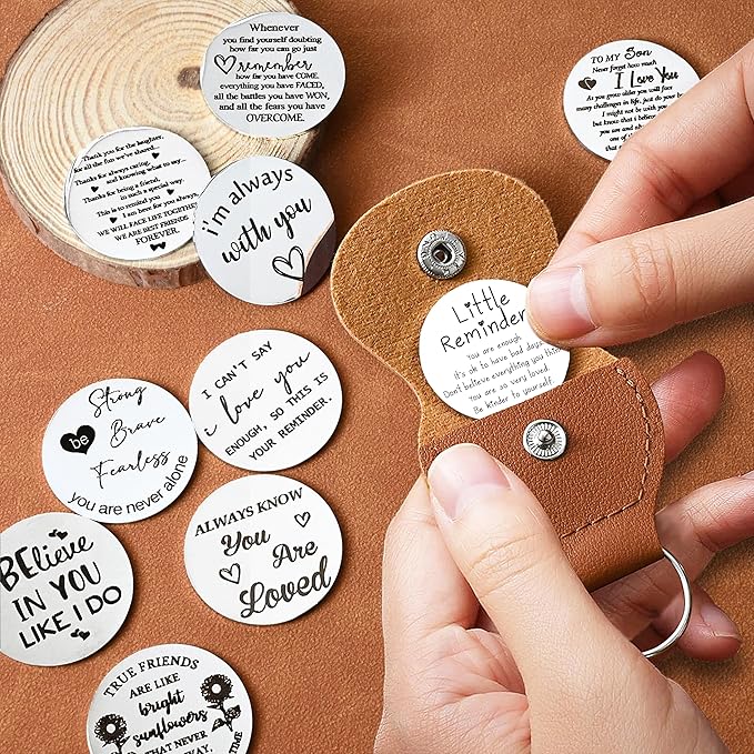 OUMILAN Pocket Hug Token Gifts for Men Boyfriend Girlfriend Inspirational Gift for Son Daughter Brother with Leather Keychain