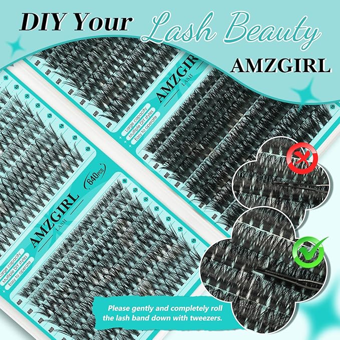 Lash Clusters 4 Style Cluster Lashes 640PCS Eyelash Extension 30D+40D+60D+80D Individual Lashes DIY Lash Extension Natural Black Cluster Eyelash Extensions at Home for Beginners(D-Mix9-16mm)