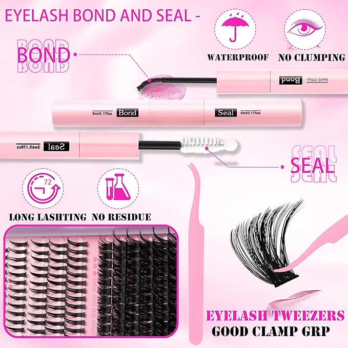 YIDUO Lashes Clusters Kit Bottom Lashes with Spikes 100D Cluster Eyelash Extensions Kit 10-120mm D Curl Volume Manga DIY Individual Strips Lashes Thick with Lash Bond and Seal Tweezers Remover