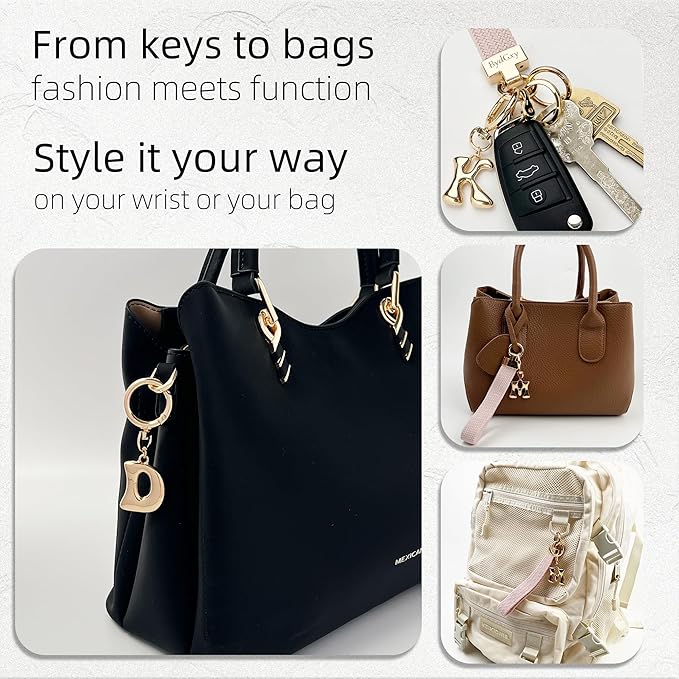 Stretchy Wristlet Initial Keychain, Key Chains Women Cute with Keyring, Llaveros para Mujer, Car Key Accessories